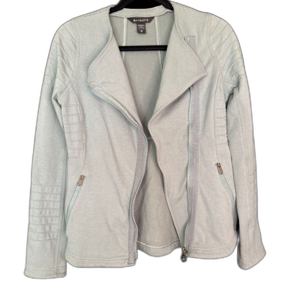 Athleta Women’s Moto Jacket Size XS Grey Green Full Zip Sweatshirt Minimalist